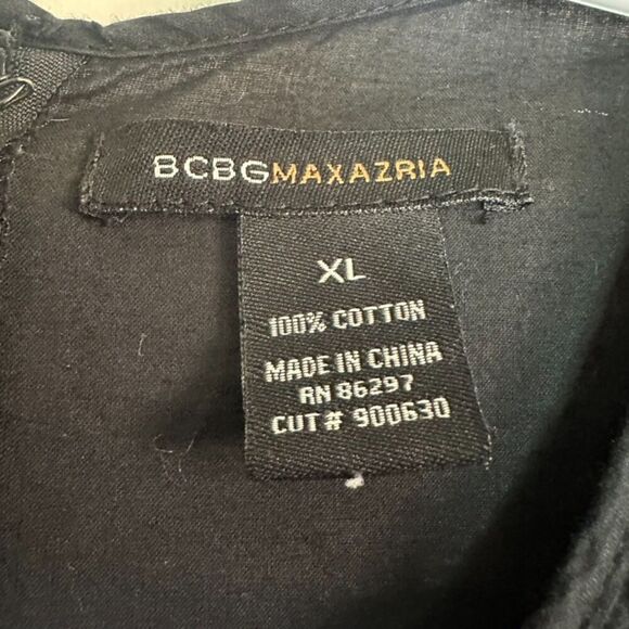 BCBG Maxazria Ruffled Ballon Sleeve Blouse Women XL Black Boho Casual - Picture 3 of 3